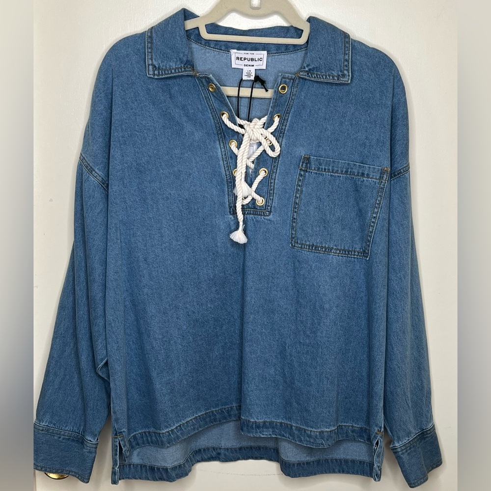 For the Republic Denim Shirt with Cord Tie, Women’s Large, NWT